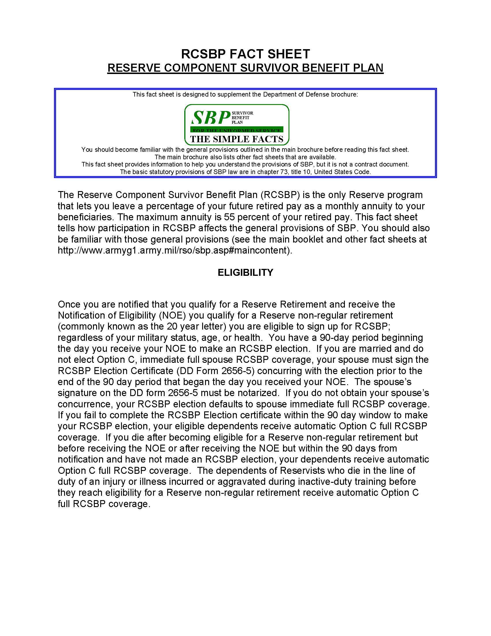 Reserve Component SBP